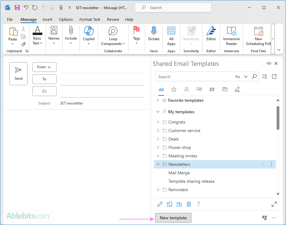 Create a new email template in Outlook.