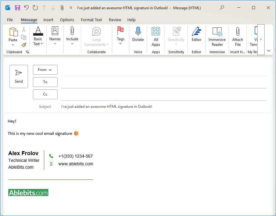 HTML email signature in Outlook