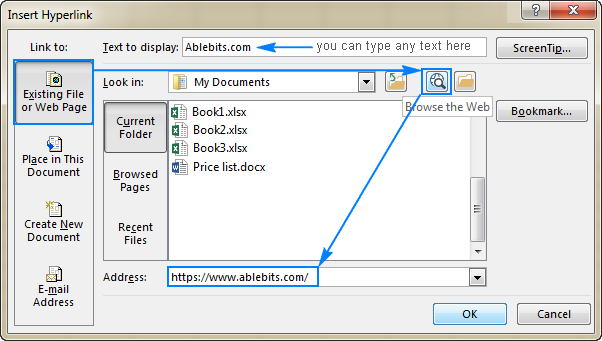 how to create hyperlinks in excel 2016