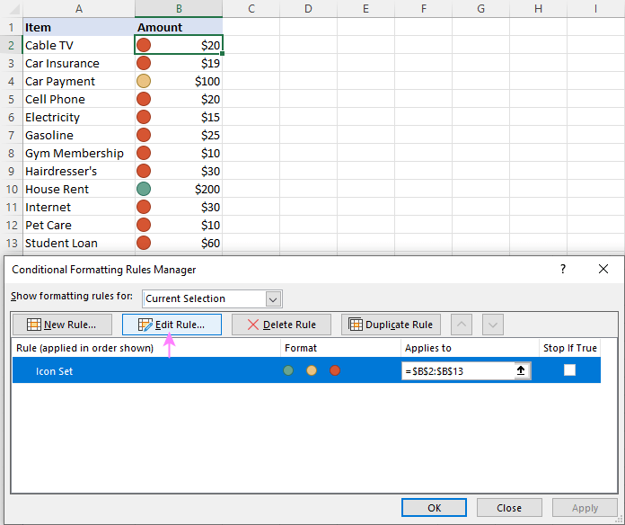 Customize an Excel icon sets.