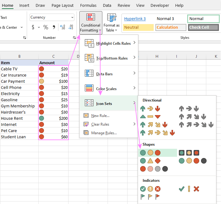 Excel Icon Sets Conditional Formatting: Inbuilt And Custom