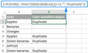 Identifying case-sensitive duplicates in Excel