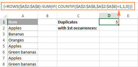 An array formula to count duplicates in Excel