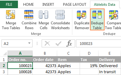 Click the Dedupe Table button to quickly find duplicates in a list.