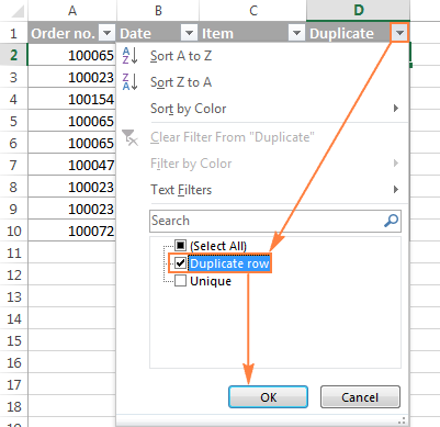 Filtering out duplicates in Excel