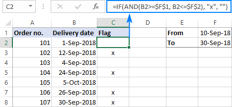 IF AND formula to find dates that fall within a specified range