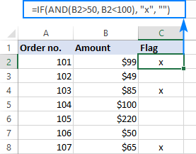 IF formula to check the 'greater than AND less than' condition