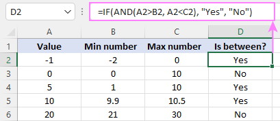 Excel IF between two numbers formula