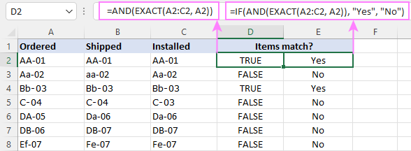 Case-sensitive formula to check multiple cells for matches