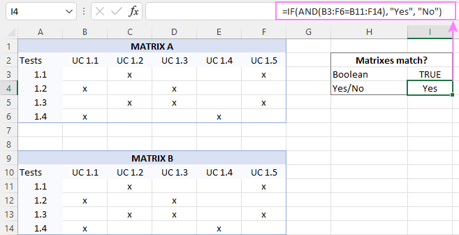 Excel if match formula check if two or more cells are equal