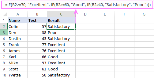 Nested IF statement in Excel
