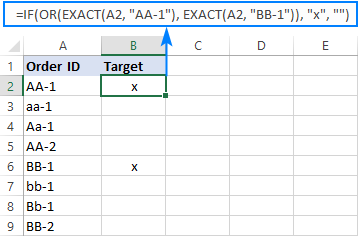 Case-sensitive IF OR formula