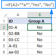 Excel IF function with wildcard not working