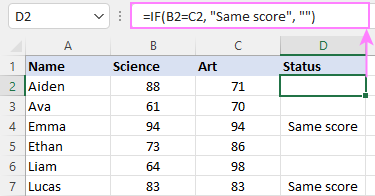 Check if two cells contain the same values.
