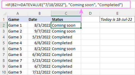 Excel IF statement with dates.