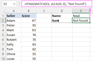 Using the IFNA function in Excel