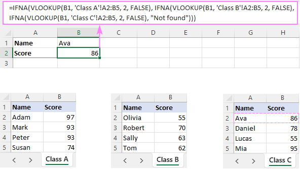 IFNA VLOOKUP to look up across multiple sheets