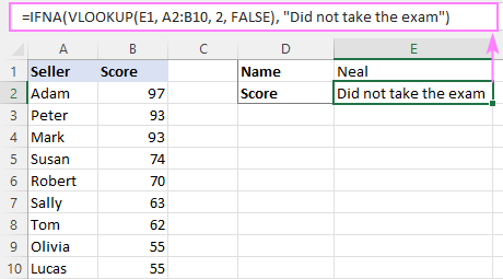 IFNA VLOOKUP formula in Excel