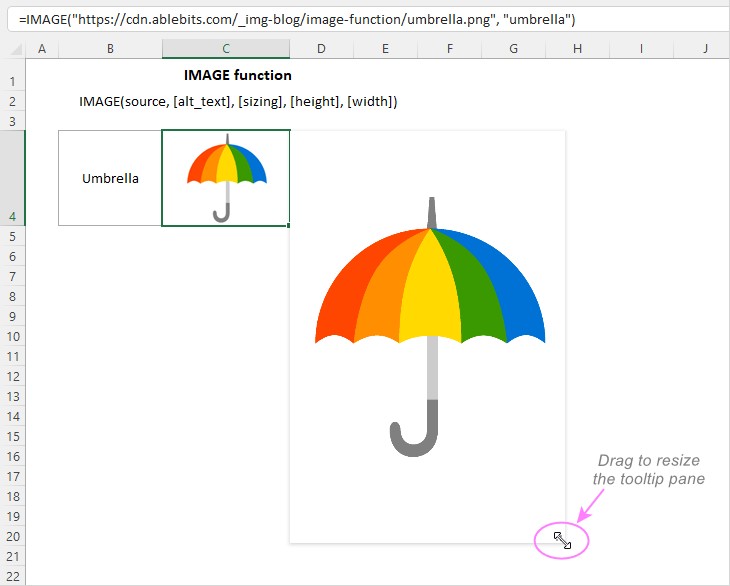 Excel IMAGE function - quickly insert picture in cell with formula