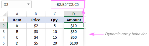 Dynamic array formula in Excel 365