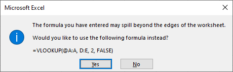 Implicit intersection prompt in Excel