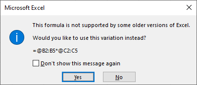 The formula is not supported in older versions of Excel