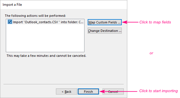 Finish importing contacts or map custom fields.