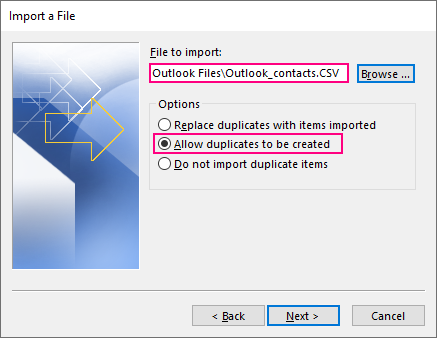 importing contacts into outlook 2016