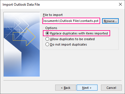 Choose how to deal with duplicate contact items.