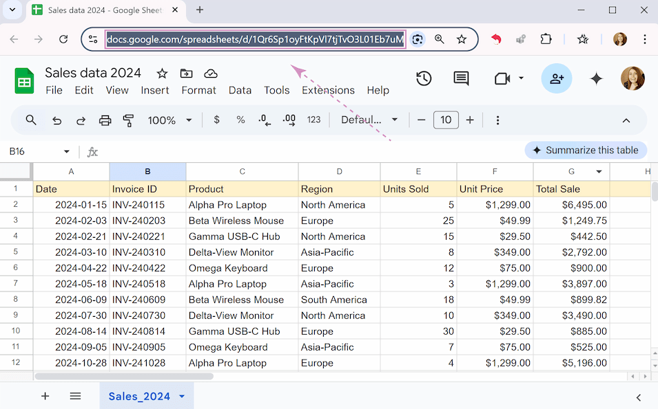 Copy the link to the spreadsheet