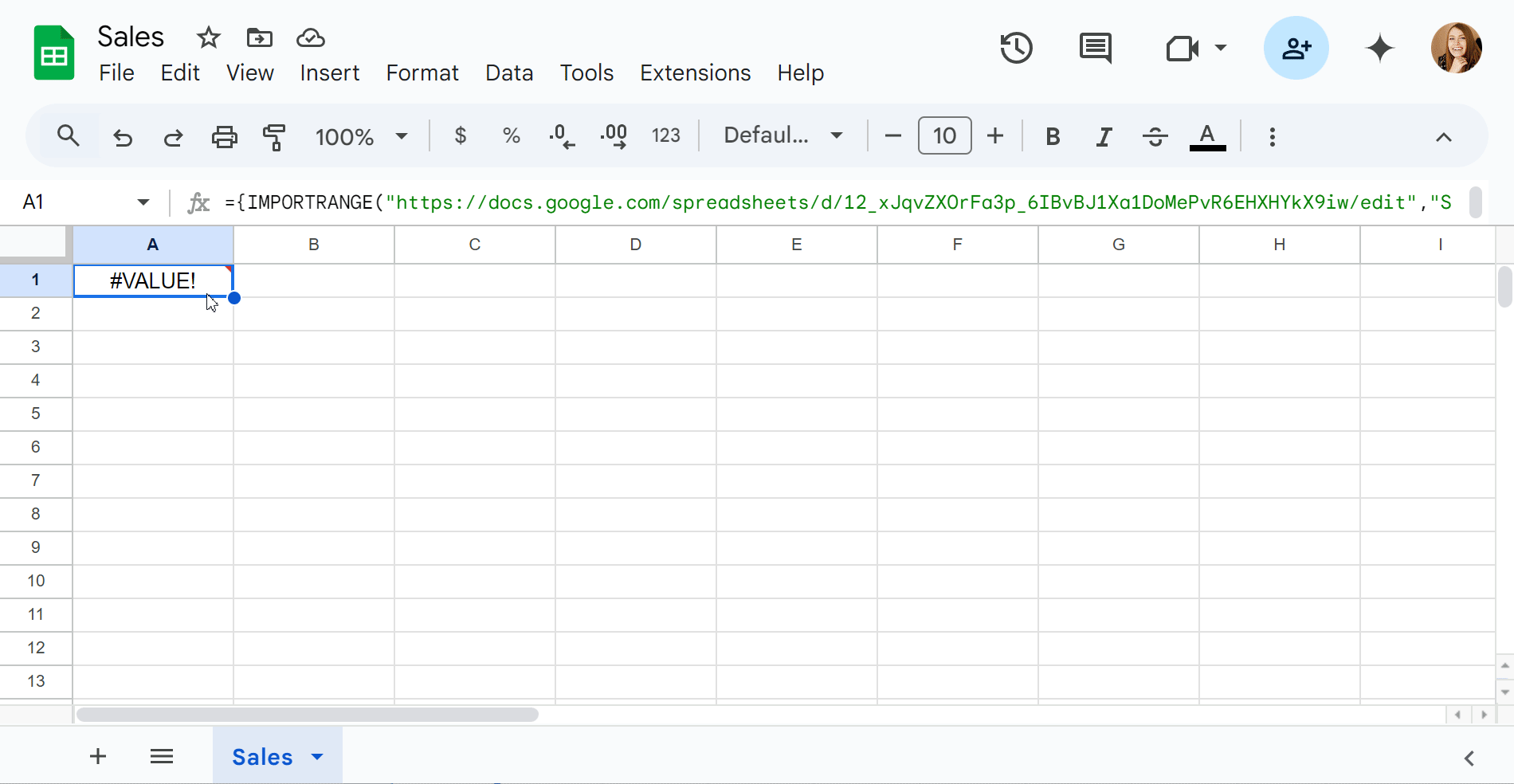 Fixing the error #VALUE!: ARRAY_LITERAL