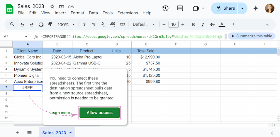 Grant access to the spreadsheet