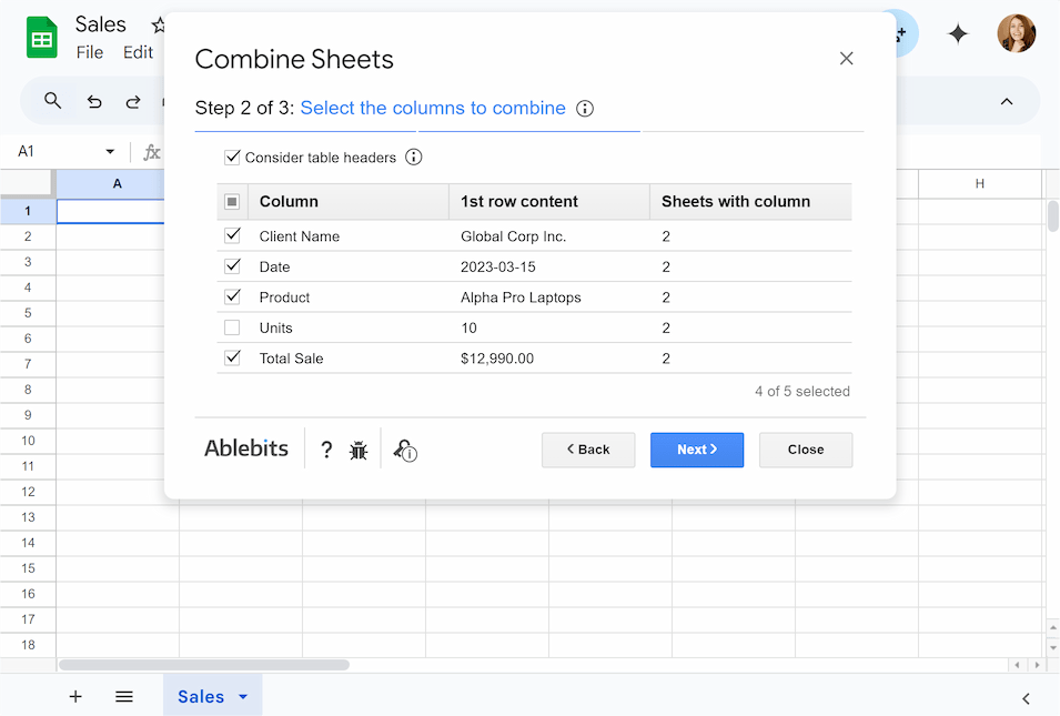 Select which columns to include in the merge