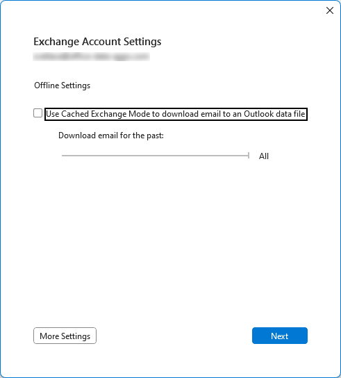 Disable Cached Exchange Mode in Outlook.