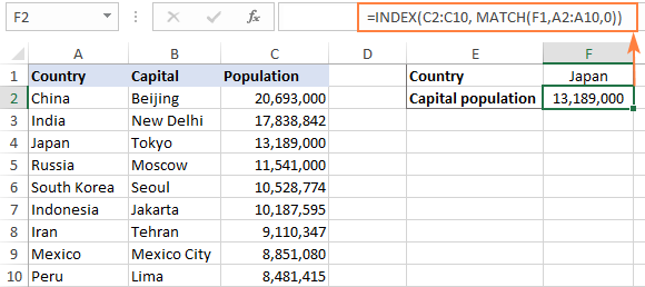 Excel INDEX MATCH formula