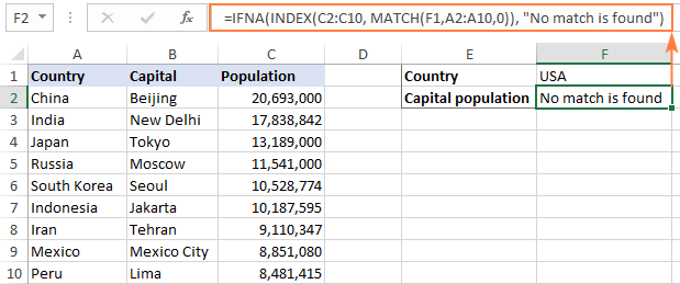 Using INDEX / MATCH with IFNA function to trap N/A errors