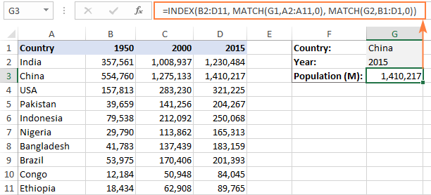 INDEX MATCH MATCH formula for two-way lookup in Excel
