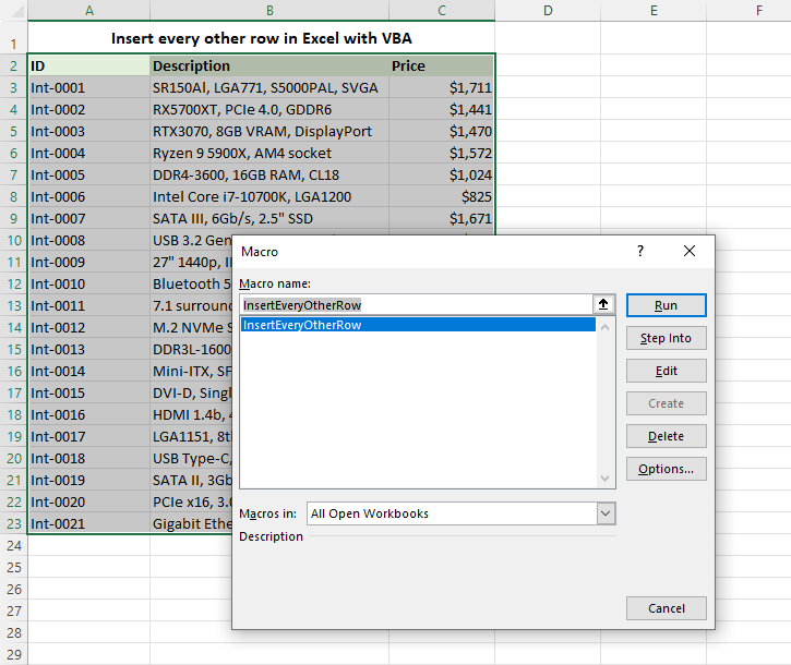 Insert a blank every other row with VBA.