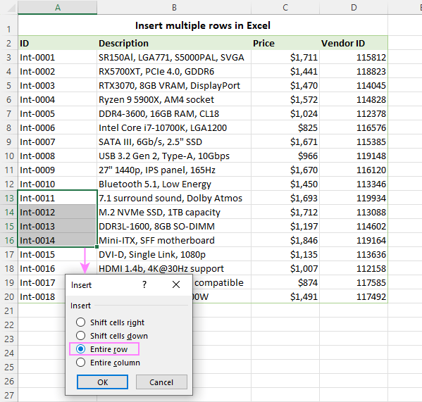 How to insert multiple rows in Excel with shortcut and other ways