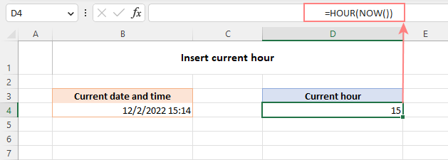 Insert the current hour in Excel with a formula.