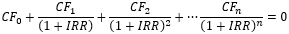 The extended form of the IRR formula