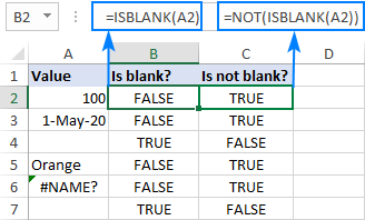 ISBLANK formula to identify blank and non-blank cells in Excel