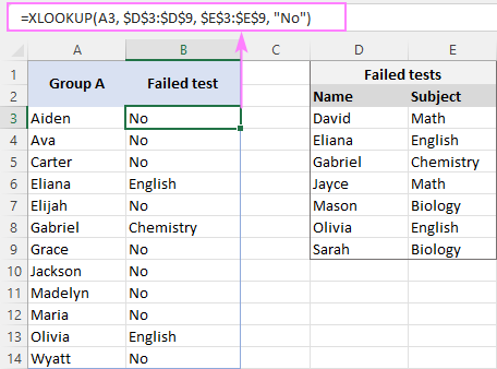 XLOOKUP formula to look up without #N/A errors