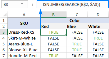 Using ISNUMBER SEARCH formula in Excel