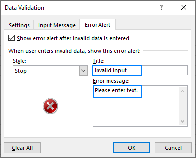 Configuring a custom error alert.