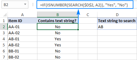 IF ISNUMBER SEARCH formula to check if a cell contains specific text