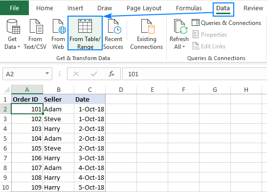 Obtener datos de una tabla de origen