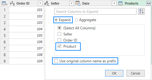 Select the columns you want to copy from the second table.