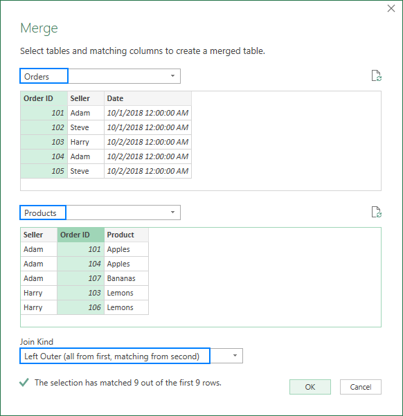 excel query table column order