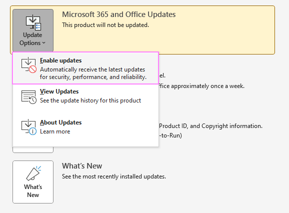 Enable automatic updates in Outlook.